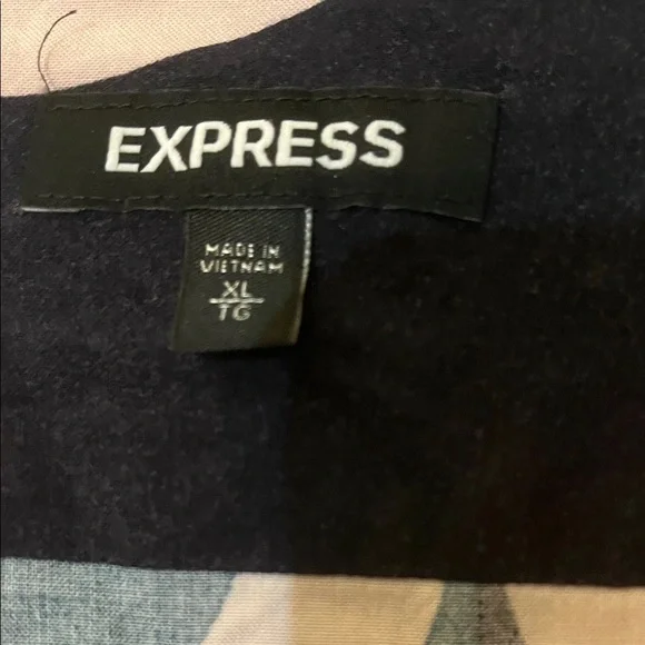 Express Men's Geometric Blue and Pink Shirt - Picture 2 of 3